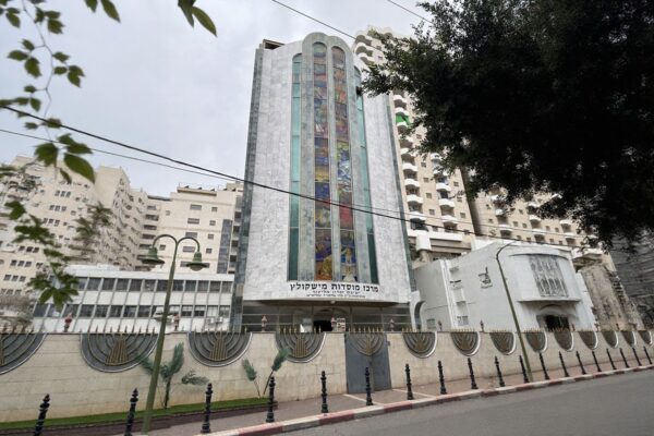 ויטראז' 21 מטר גובה עיטור חזית מרכז מוסדות מישקולץ